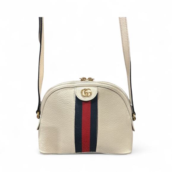 GUCCI Textured Dollar Calfskin Web Small Ophidia Dome Shoulder Bag Mystic White - Picture 2 of 14